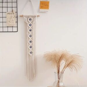 Elegant Cream and Blue Macrame Wall Hanging